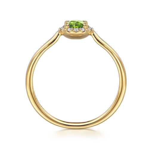 14K Yellow Gold Peridot and Diamond Halo Promise Ring
