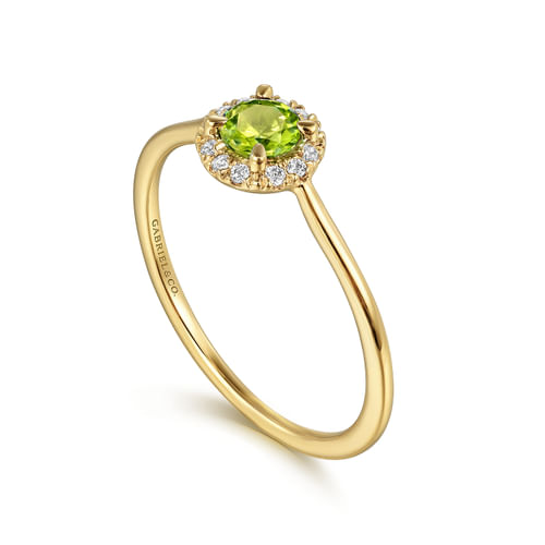 14K Yellow Gold Peridot and Diamond Halo Promise Ring