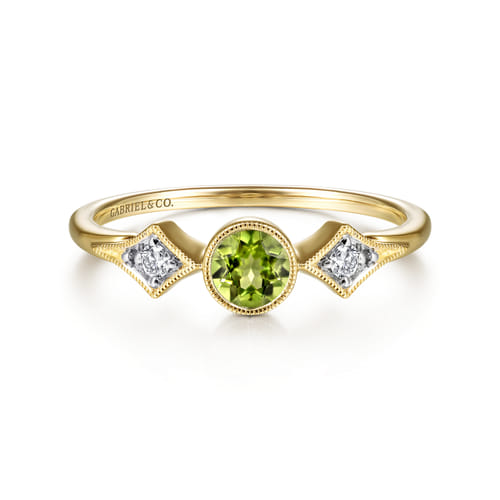14K Yellow Gold Peridot and Diamond Promise Ring