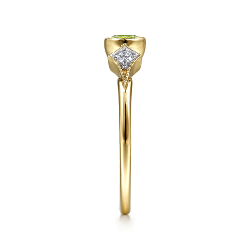 14K Yellow Gold Peridot and Diamond Promise Ring