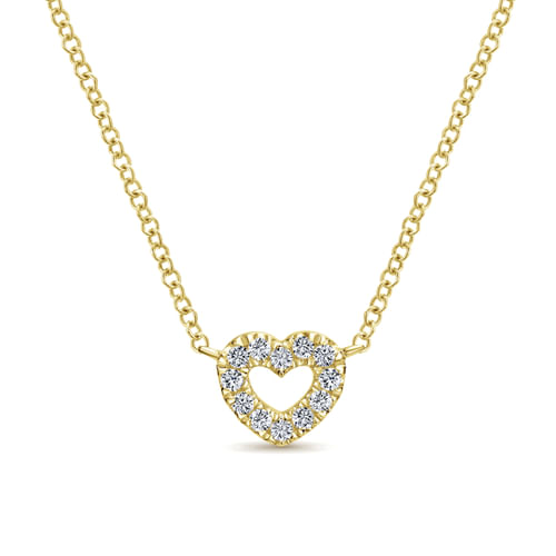 14K Yellow Gold Petite Open Heart Diamond Pendant Necklace