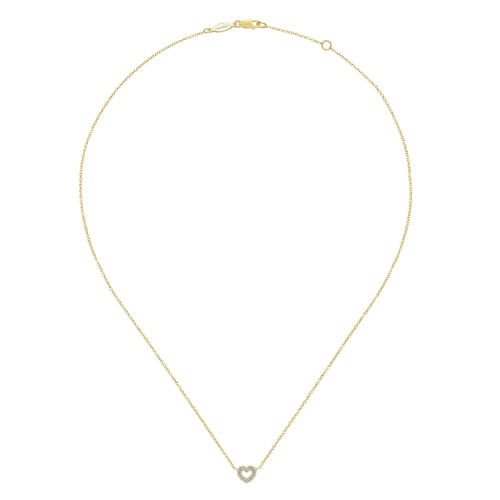 14K Yellow Gold Petite Open Heart Diamond Pendant Necklace