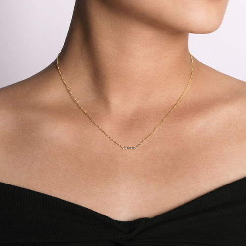 14K Yellow Gold Petite Pavé Diamond Bar Necklace
