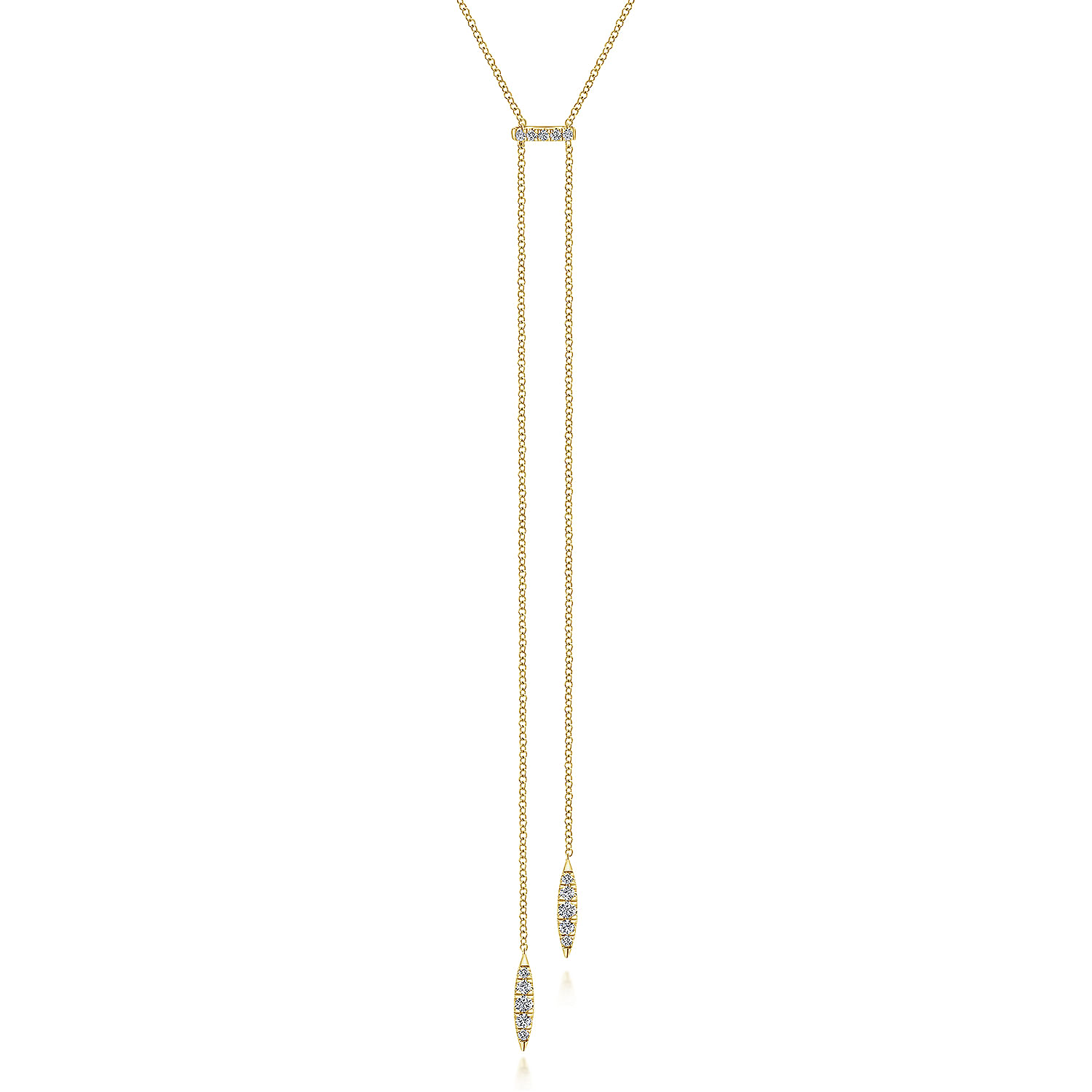 Gabriel - 14K Yellow Gold Petite Pavé Diamond Bar and Spike Y Knot Necklace