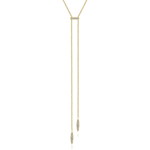 14K Yellow Gold Petite Pavé Diamond Bar and Spike Y Knot Necklace