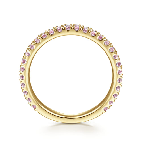 14K Yellow Gold Pink Created Cubic Zirconia Stackable Ring