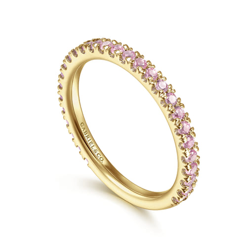 14K Yellow Gold Pink Created Cubic Zirconia Stackable Ring