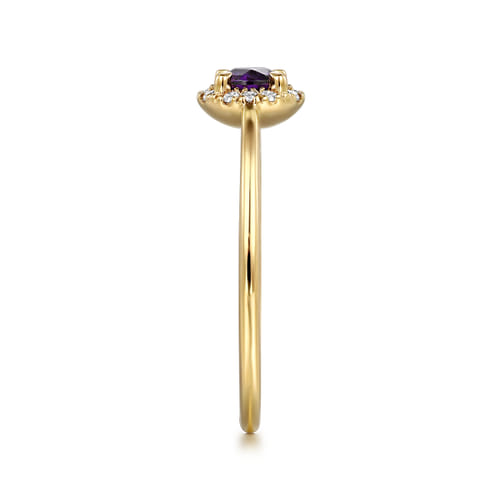 14K Yellow Gold Pink Created Cubic Zirconia and Diamond Halo Promise Ring