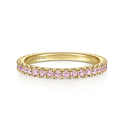 14K Yellow Gold Pink Created Zircon Stackable Ring