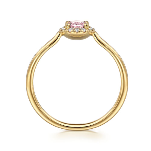 14K Yellow Gold Pink Created Zircon and Diamond Halo Promise Ring