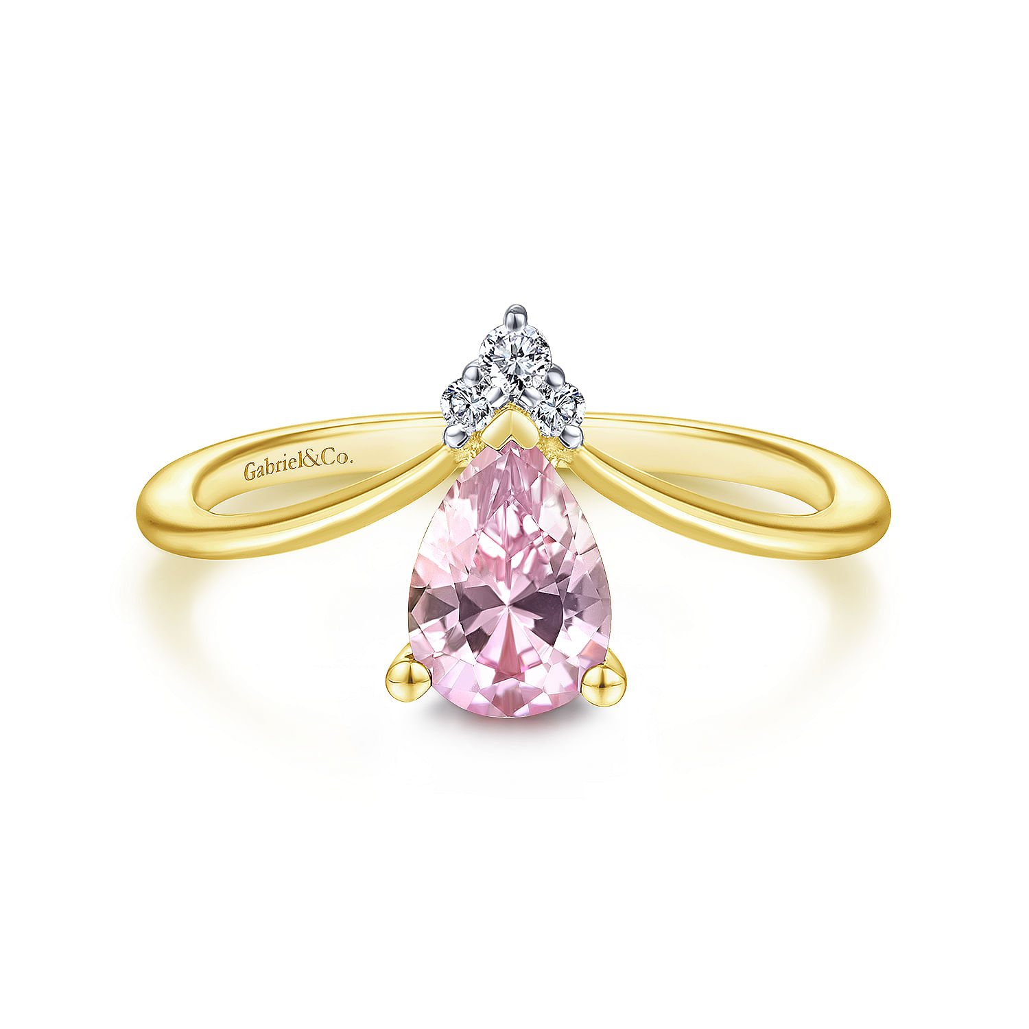 14K Yellow Gold Pink Zircon Diamond Chevron Ring