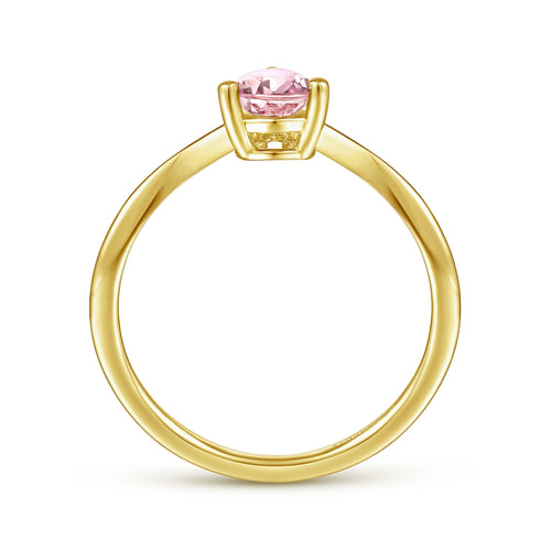 14K Yellow Gold Pink Zircon Diamond Chevron Ring