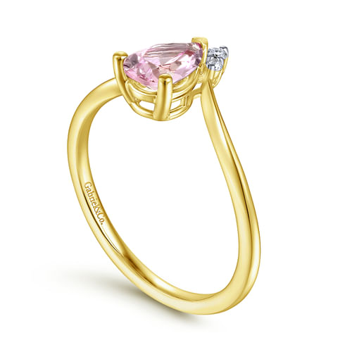 14K Yellow Gold Pink Zircon Diamond Chevron Ring