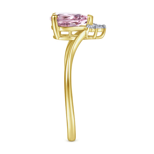 14K Yellow Gold Pink Zircon Diamond Chevron Ring