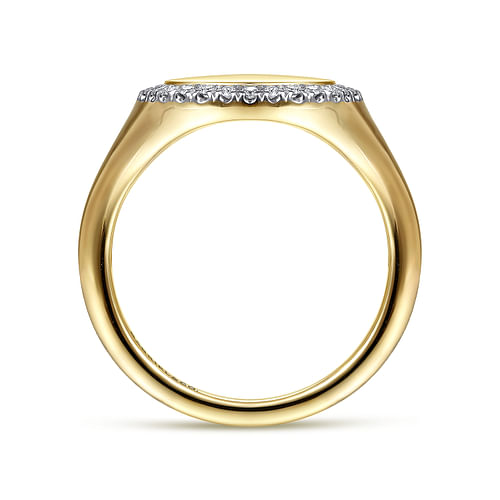 14K Yellow Gold Pinky Signet Ring with Diamond Halo