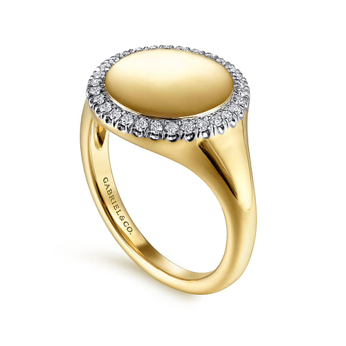 14K Yellow Gold Pinky Signet Ring with Diamond Halo