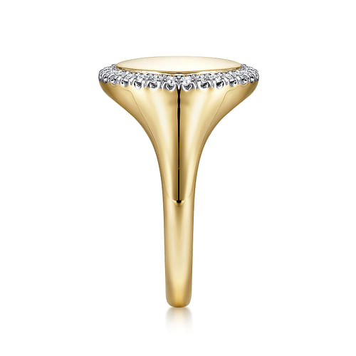 14K Yellow Gold Pinky Signet Ring with Diamond Halo