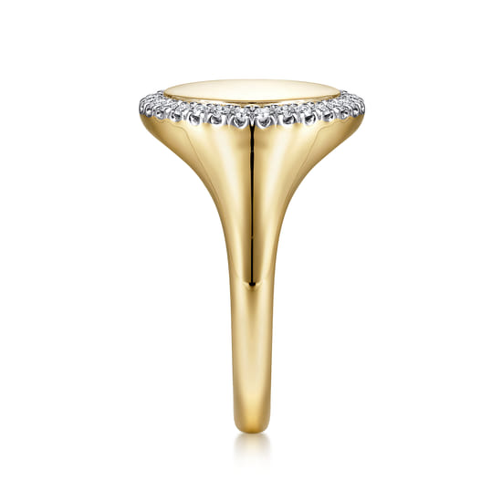 14K Yellow Gold Pinky Signet Ring with Diamond Halo angle 4