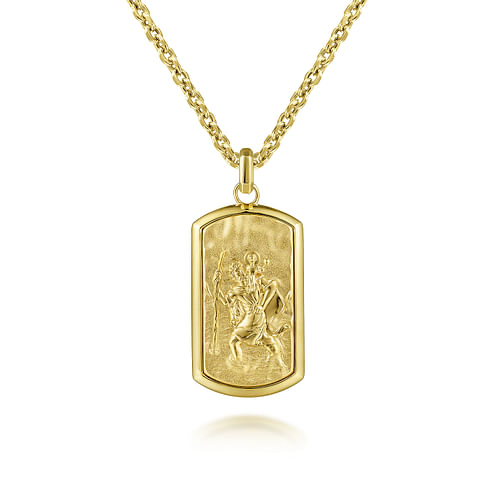 14K Yellow Gold Plain Dog Tag Mens Pendant