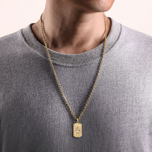 14K Yellow Gold Plain Dog Tag Mens Pendant