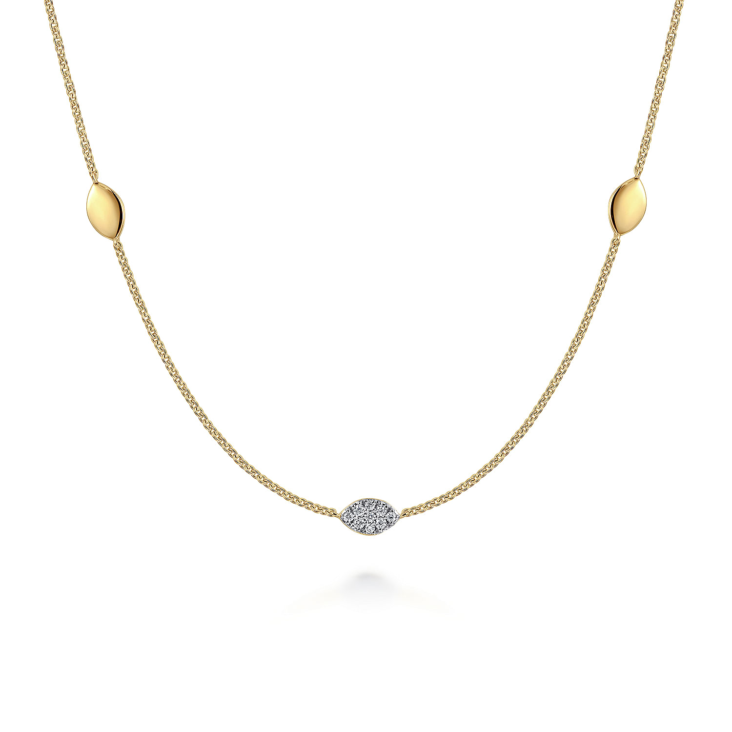 Gabriel - 14K Yellow Gold Plain and Diamond Marquise Station Necklace