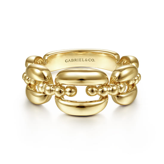 14K Yellow Gold Polished Chain Link Ring with Bujukan Bead Connector