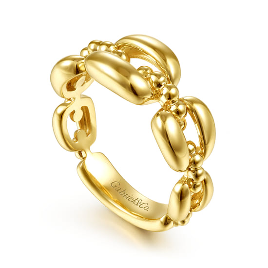 14K Yellow Gold Polished Chain Link Ring with Bujukan Bead Connector angle 3