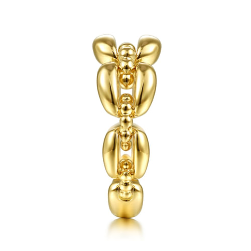 14K Yellow Gold Polished Chain Link Ring with Bujukan Bead Connector