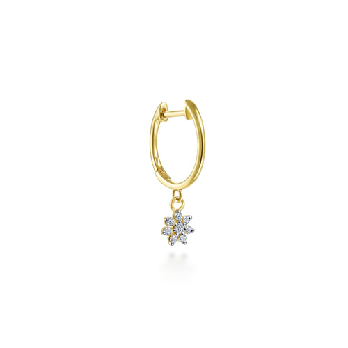 14K Yellow Gold Polished Huggie with Diamond Star Drop Single Earring