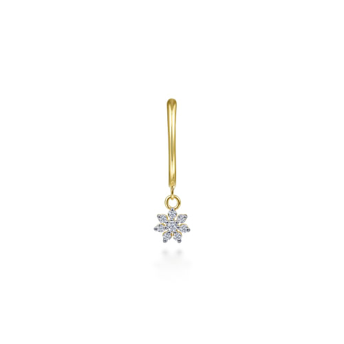 14K Yellow Gold Polished Huggie with Diamond Star Drop Single Earring