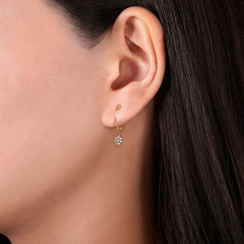 14K Yellow Gold Polished Huggie with Diamond Star Drop Single Earring