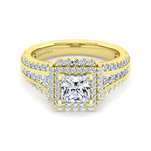 14K Yellow Gold Princess Cut Diamond Channel Set Engagement Ring