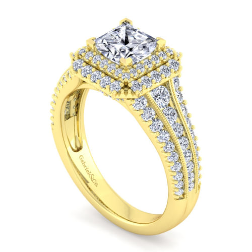14K Yellow Gold Princess Cut Diamond Channel Set Engagement Ring