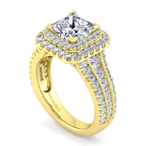 14K Yellow Gold Princess Cut Diamond Channel Set Engagement Ring