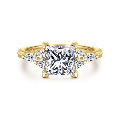 14K Yellow Gold Princess Cut Diamond Cluster Engagement Ring