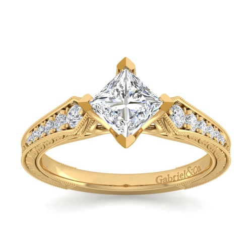 14K Yellow Gold Princess Cut Diamond Engagement Ring