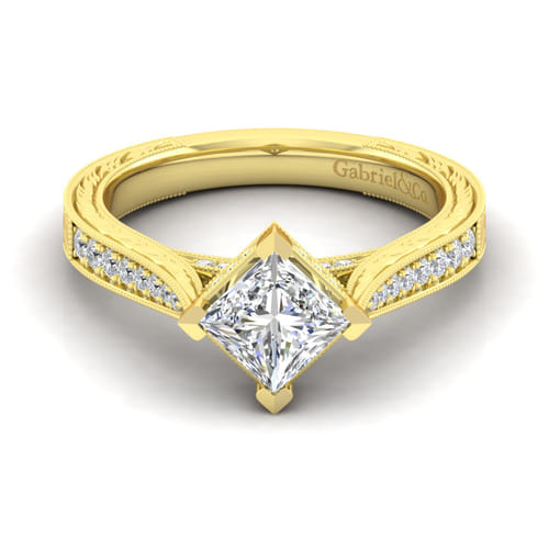 14K Yellow Gold Princess Cut Diamond Engagement Ring