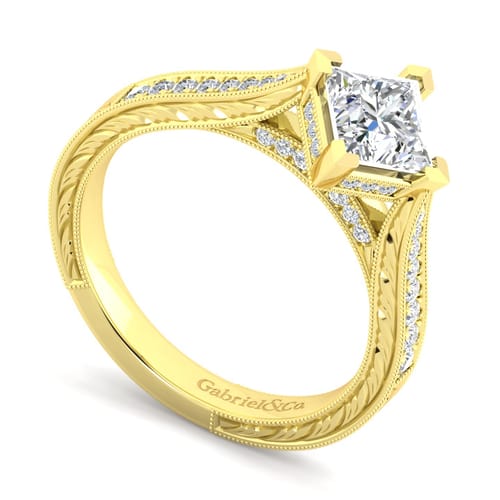 14K Yellow Gold Princess Cut Diamond Engagement Ring