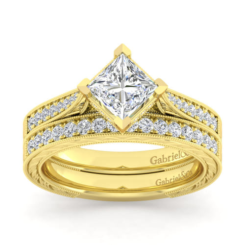14K Yellow Gold Princess Cut Diamond Engagement Ring