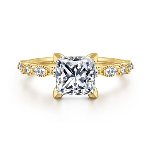 14K Yellow Gold Princess Cut Diamond Engagement Ring