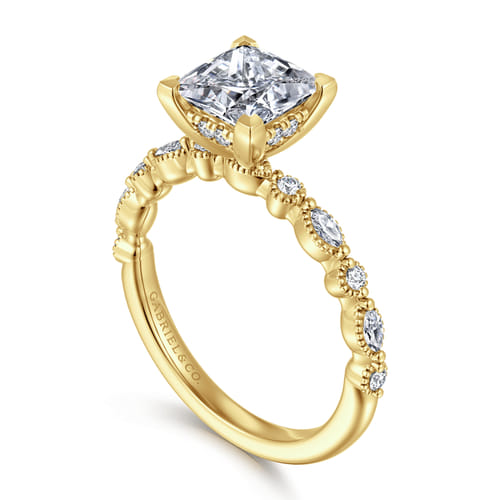 14K Yellow Gold Princess Cut Diamond Engagement Ring