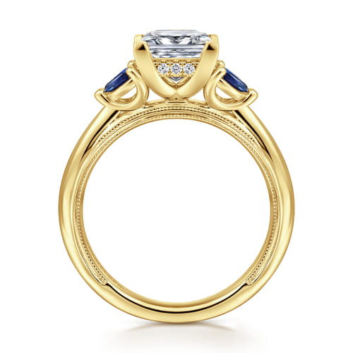 14K Yellow Gold Princess Cut Diamond and Sapphire Engagement Ring