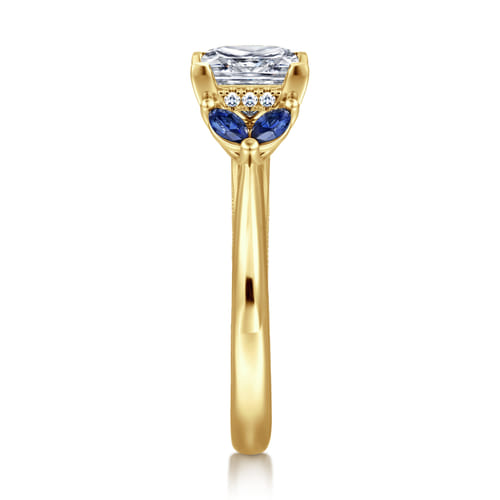 14K Yellow Gold Princess Cut Diamond and Sapphire Engagement Ring
