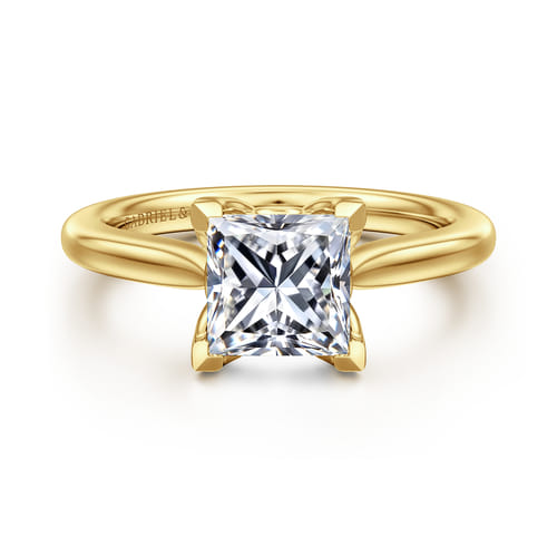14K Yellow Gold Princess Cut Lotus Diamond Engagement Ring