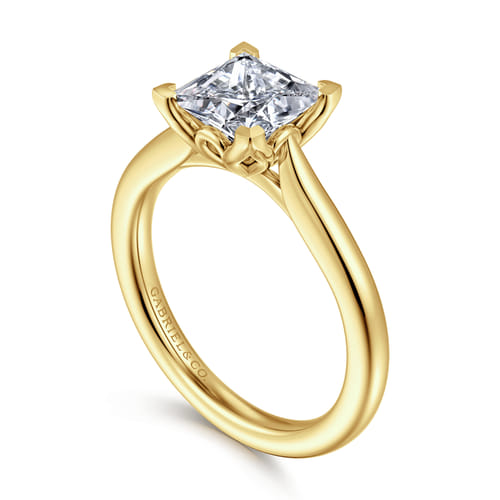 14K Yellow Gold Princess Cut Lotus Diamond Engagement Ring