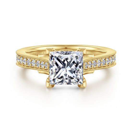 Gabriel - 14K Yellow Gold Princess Cut Lotus Diamond Engagement Ring