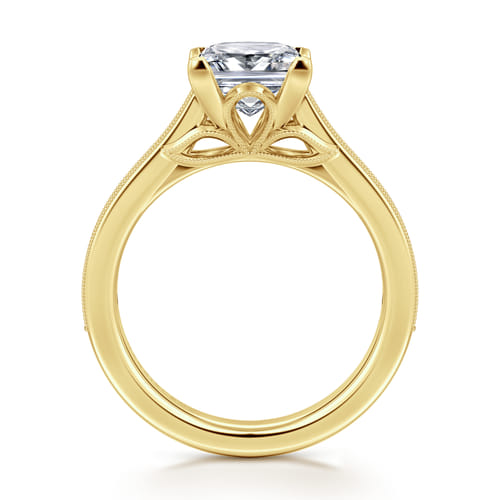 14K Yellow Gold Princess Cut Lotus Diamond Engagement Ring