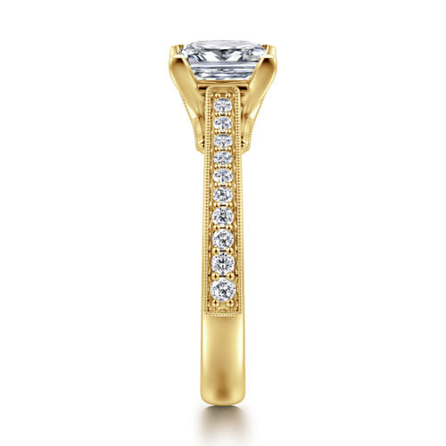 14K Yellow Gold Princess Cut Lotus Diamond Engagement Ring