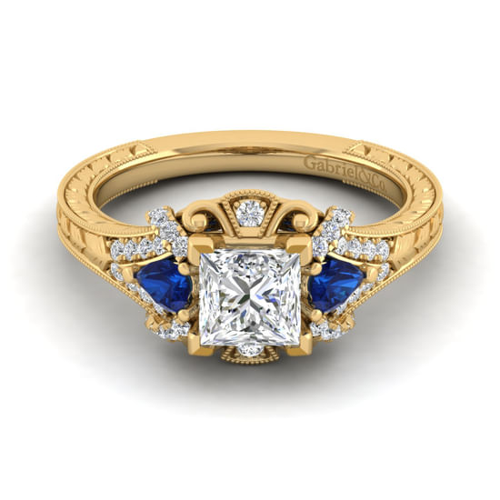 Gabriel - 14K Yellow Gold Princess Cut Sapphire and Diamond Engagement Ring