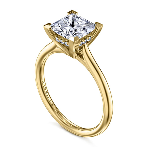 14K Yellow Gold Princess Cut Solitaire Diamond Engagement Ring